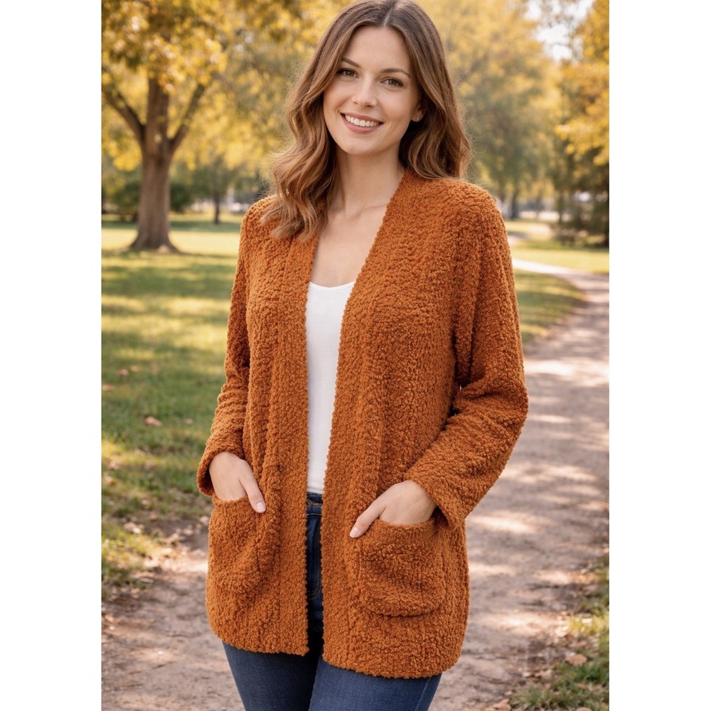 Bobeau Open Front Cardigan Sweater Sz S/M Chunky Cable Knit Coastal‎ Boho Cozy